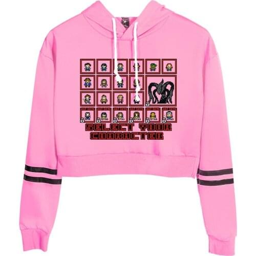 High Quality Hot Stranger Things Hoodie Women Spring Autumn High waist Black Short Sweatshirt Ladies Hoodies Casual Kawaii Crop