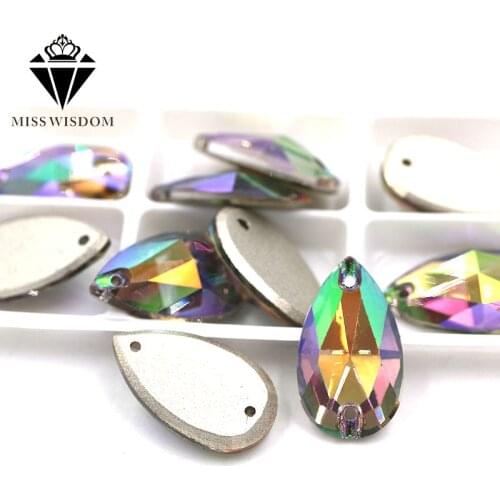 High quality Flatback glass crystal double hole sew on rhinestones Teardrop Ghost light Flat buckle rhinestones diy accessories