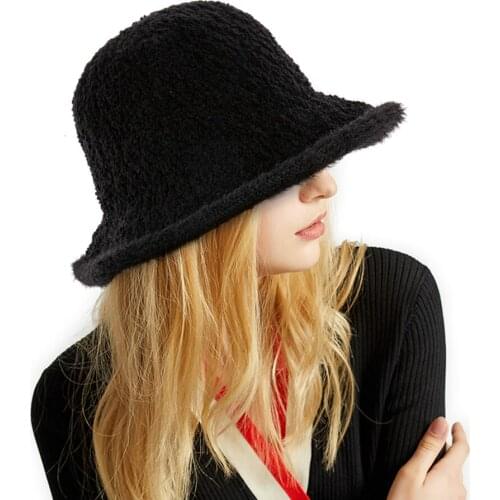 Fisherman Hat Women Knitting Female Cashmere Knitted Hat Autumn and Winter Warm Fedoras Black Soild Flat Barry.Wang 2020