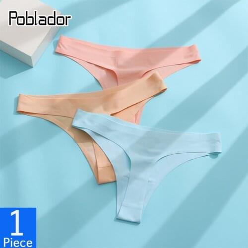 Poblador Sexy Womens Ice Silk Panties Thongs Underwear Seamless Solid Color G-String Low Waist Comfort Breathable Lady Lingerie
