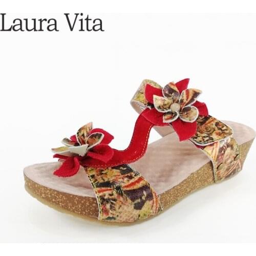 Laura Vita Retro Genuine Leather Bohemian Sandals Handmade Women Summer Shoes Adjustable Sandals Wedge Heel Shoes
