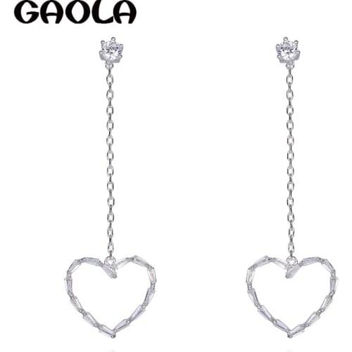 GAOLA Brand Jewelry Clear Cubic Zirconia Long Link Chain Heart Dangle Earrings For Women Bijoux GLE7387Y