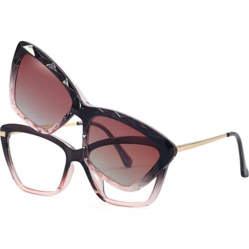 Kanspace Women Sunglasses TR90 Myopia Prescription Eyeglasses Frames Magnetic Clip On Polarized Cat Eye Glasses 91519