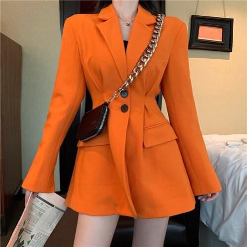 Spring Casual Womens Blazer Button Suit Jacket Autumn Blazer Slim Black Orange Female Coat Ladies Long Sleeve Outerwear XZ04