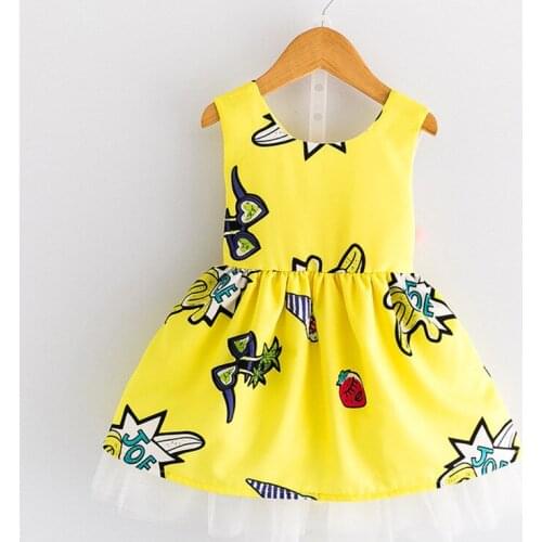 Hot sale 2019 children girls summer fashion cartoon print sleeveless pink bow patchwork backless Dress 3-8 years