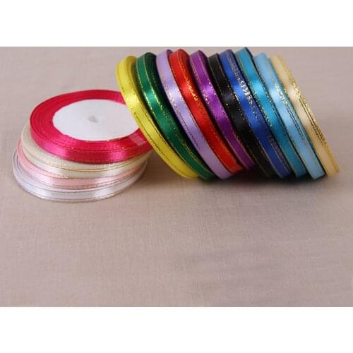 Gold Edge 6mm 25 Yards/Roll Cheap Satin Ribbon For Arts Crafts & Sewing Christmas Wedding Party Gift Wrap Handmade DIY Material