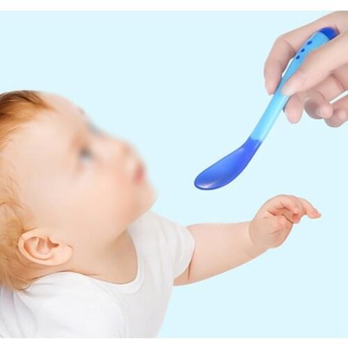 1pcs Baby Silicon Spoon Baby Safety Temperature Sensing Kids Children Flatware Infant Feeding Spoons