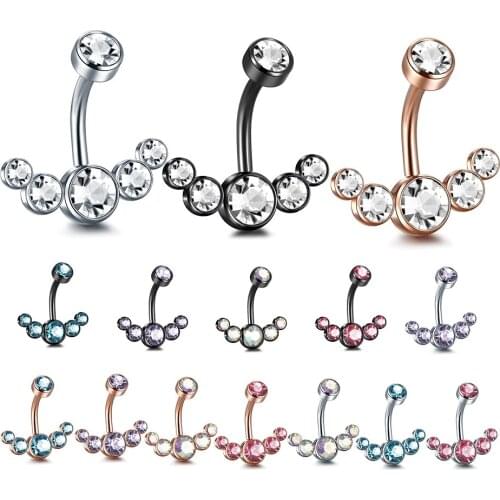 1Pc Dangle Belly Button Rings Navel Piercing 14G Surgical Steel 5 Crystals Belly Rings Body Piercing for Women Nombril Ombligo