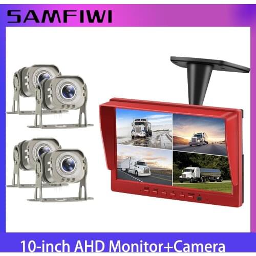 10inch 4ch Car Monitor for Auto 4 Split Car Screen Roof Mount Monitor Recorder AHD LCD Display for Truck Bus RV Rear View Camera