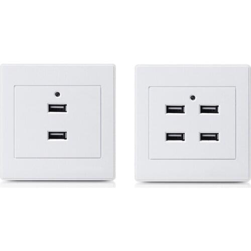 2/4 Ports USB Electrical Socket Station Power Adapter Plug Outlet 110V-250V for Home Office Use Wall Mounting Charger