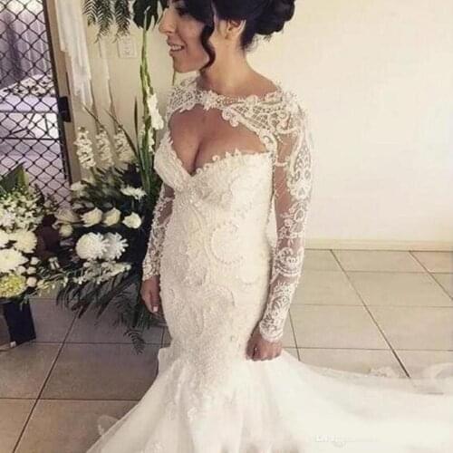 2020 Gorgeous Backless Mermaid Wedding Dress with Lace Long Sleeve Plus Size Wedding Gowns Robe de soirée Bride Gown