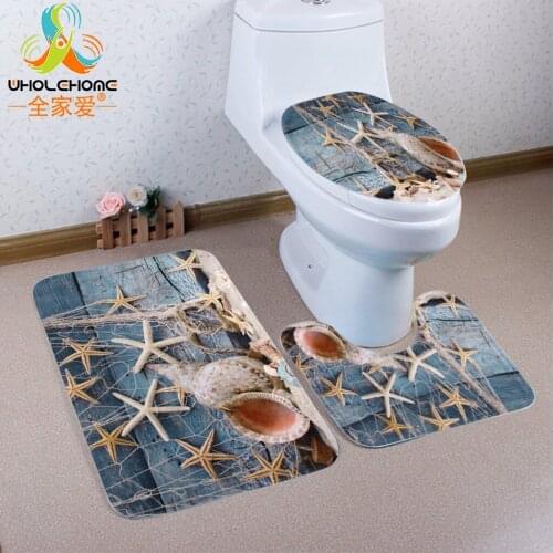Anti Slip Floor Mat Carpet Door Mat Toilet Mat Polyester Coral Fleece Fabric Scenic Patterns Printed Decoration Bathroom 3 PCS
