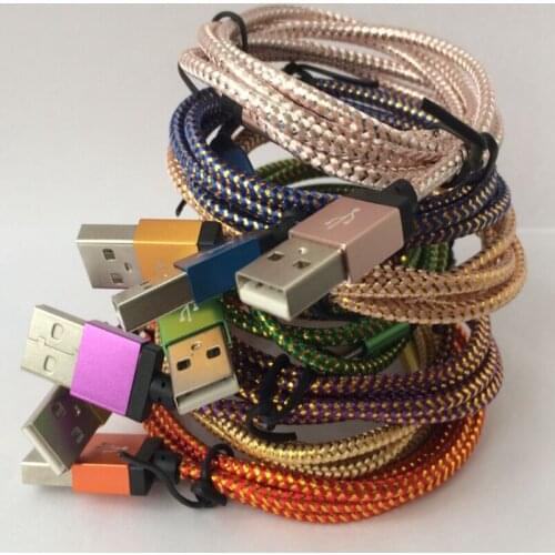 500pcs/lot 1M 3FT Aluminum Alloy fabric braided Usb data sync charger cable for iphone 7 6 6s plus 5 5s se