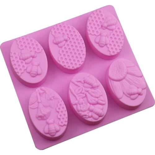 6 cavity oval Bee shaped Soap Mold Kitchen Bakeware DIY Desserts Baking Mousse Moulds Pan Tools
