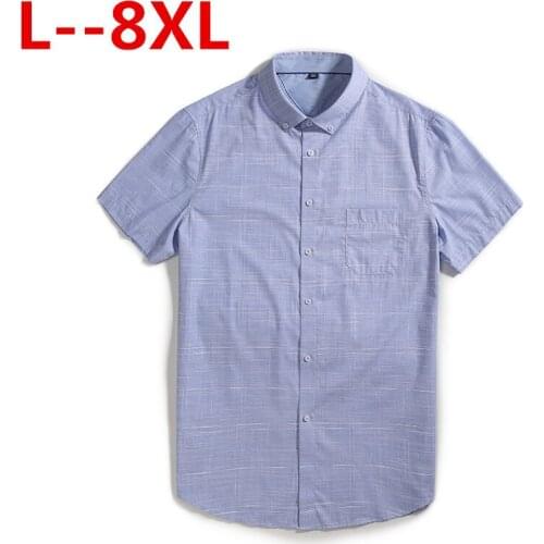 8XL 6XL 5XL 2020 Summer turndown collar short sleeve oxford fabric soft print business men smart casual shirts with chest pocket