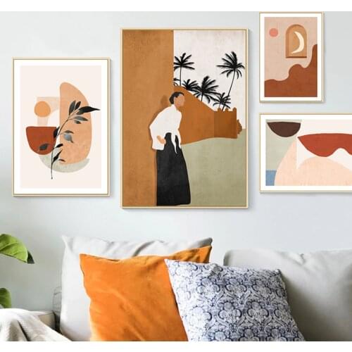 Modern Abstract Still Life Beige Plants Canvas Paintings Gallery Posters Print Wall Art Pictures Living Room Interior Home Decor