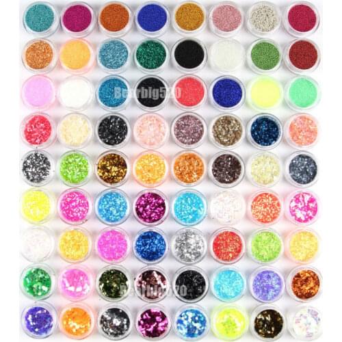 New 72 pots/set nail art decoration Acrylic nail glitter powder 72 kinds glitter for nail