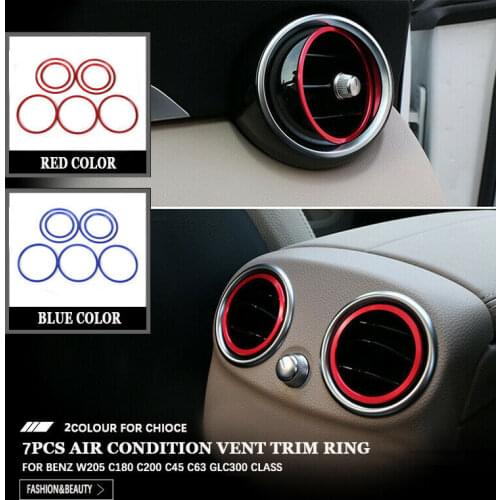 7x Aluminum Air Condition Vent Decor Trim Blue Red Ring For Mercedes Benz W205 C180 C200 C45 C63 GLC300 Class