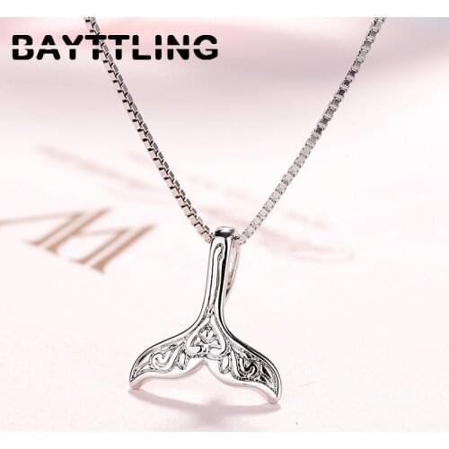 BAYTTLING 925 Sterling Silver Simple Whale Tail Pendant Necklace For Woman 18 Inch Box Chain Necklace Jewelry Gift
