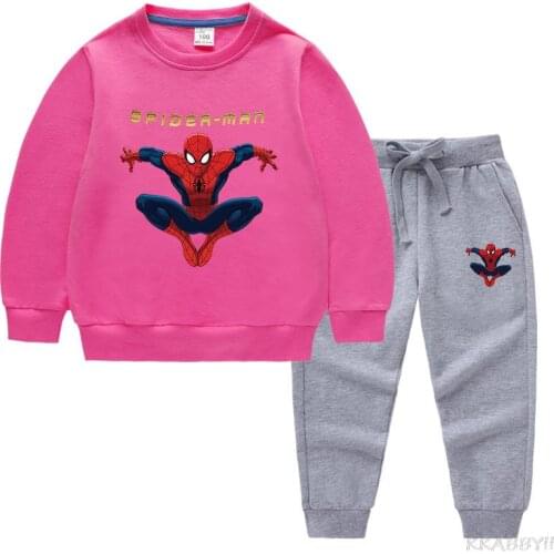 Disney Spiderman Spring autumn new boys and childrens childrens hoodie pants two-piece cotton long sleeve suit