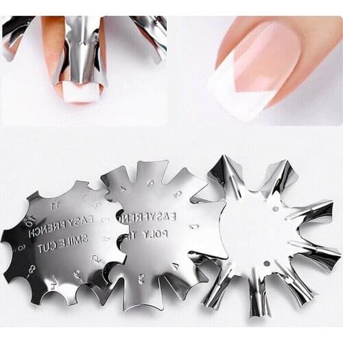 Nail Art Easy French Line Edge Mold Trimmer Cutter Stencil Template Form Tool Nail Tips Mold Guides Stainless Steel 3 Style
