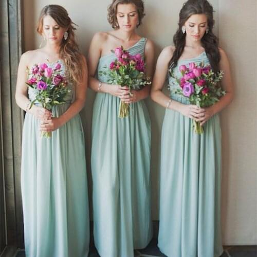 Custom Made One Shoulder Mint Green Chiffon Long Summer Beach Wedding Bridal Guests Dress Bridesmaid Dresses 2021