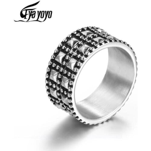 EyeYoYo Rock Viking Rings Man Retro Mens Pull Finger Checkered Titanium Steel Ring Temperament Male Index Finger Ring