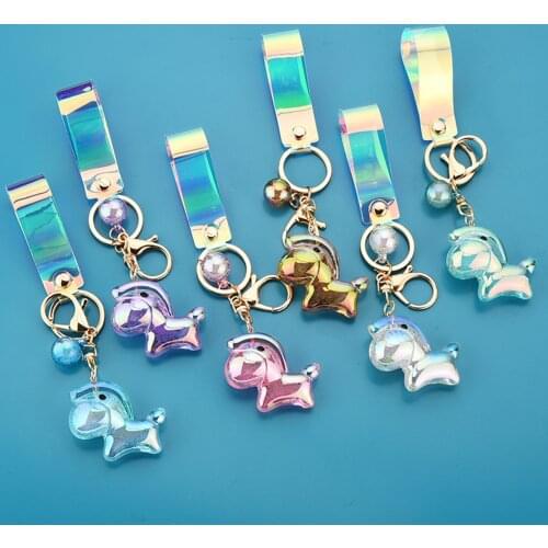 Holographic Shiny Solid Color Cartoon Horse Pon-y Foal Bag Decor Pendant Keychain