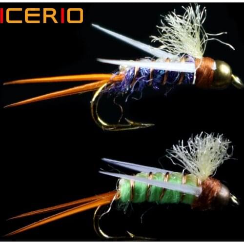 ICERIO 8PCS Copper Bead Head Psycho Prince Nymphs Tying Hook Trout Fly Fishing Lures #12