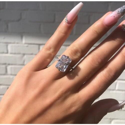 Fine Luxury Crystal Rings With Rectangular Zircon Handmade New Fashion Silvery Jewelry For Women Wedding Party Charm Accessories
