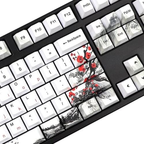 PBT Cherry Height Plum Theme Keycap Five-Sided Sublimation 128 Keys For 64/68/84 /96/108 Keys Etc
