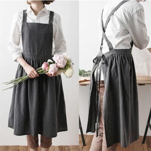 Women Bib Aprons Cotton Linen Solid Sleeveless Pinafore Dress Home Florist Apron Adult Parent-child Cooking Cref Jumpsuit Apron