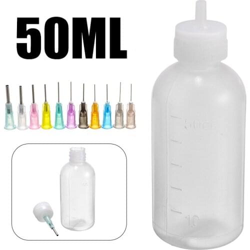 2Pcs 50ml Needle Tip Dispenser Bottle Solder Liquid Flux Dispensing Tool+ 22 Needles Empty E-liquid Plastic Rosin Flux Bottle