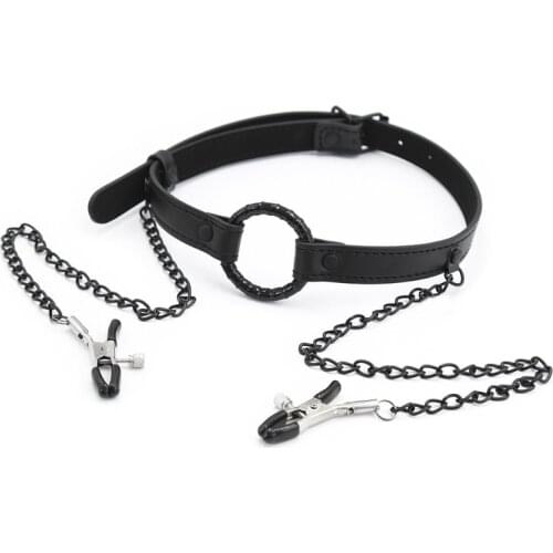 Leather Nipple Clamps Open Mouth Gag Ball for Women Couples Nipple Torture Sexual Game Intimate Toys Ballgag Juguetes Sexuales