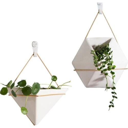 Creative hanging basket Nordic white ceramic hanging flower pot wall hanging flower pot family art plant potted home decoration