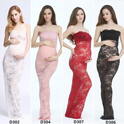 Photo Shoot Lace Maternity Couture Maxi Straight Boob Tube Maternity Gown Baby Shower Dress for Women Photography Accessories