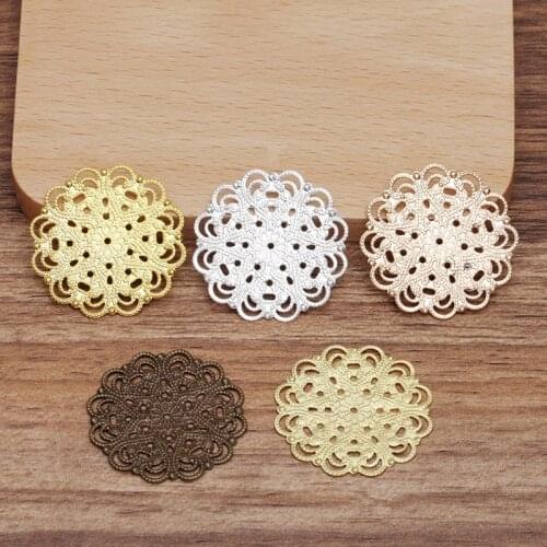 50 PCS 30mm Metal Brass Filigree Flowers Slice Connectors Charms DIY Handmade Accessories For Jewelry Making