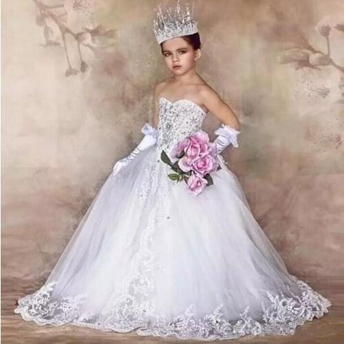 Sweetheart Crystal Beading Flower Girls Princess Ball Gowns Puffy Girls Birthday Celebrity Dresses Gowns Custom Lace UP Back