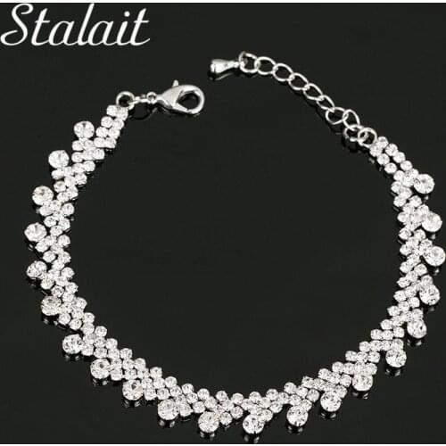 Fashion Brand Designer Charming Bride Wedding Crystal Bracelet Full Rhinestone Silver Plated Link Bracelet Bangle