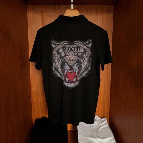 British Design Handsome Summer Polo Shirt Tiger Head Drilling Exaggerated Brand Hot Sale Mens Short Sleeve
