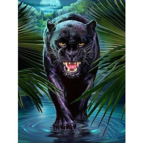 5D DIY Diamond Black PantherCross Stitch Full Square/Round Diamond Embroidery Kit Mosaic Rhinestone Crystal icon Home Decor