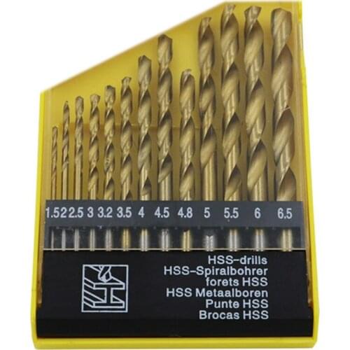 13PCS 1.5-6.5mm Round Shank HSS Coated Titanium Coated Twist Drill Bit Set For Sheet Iron Aluminum Copper Woodworking Metal Tool