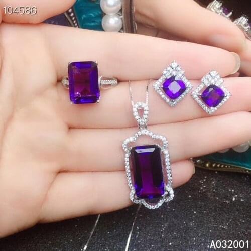 KJJEAXCMY fine jewelry Amethyst 925 sterling silver women pendant necklace chain earrings ring set lovely