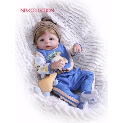 NPK Real 57CM Full Body Silicone Boy Reborn Babies Doll Toys Prince Babies Doll Wig Hair Birthday Gift Kids Brinquedos