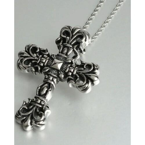 Punk Necklace Men Leather Rope Chains Fire Cross Necklace Women Long Chain Necklaces Pendants Flame Cross Necklace Jewelry