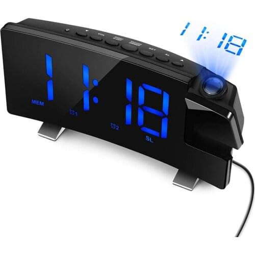 Projection Alarm Clock, 7 inch LED Curved-Screen Large Digital Display, Adjust Brightness Automatically, 12/24 Hour,Dual Alarm C