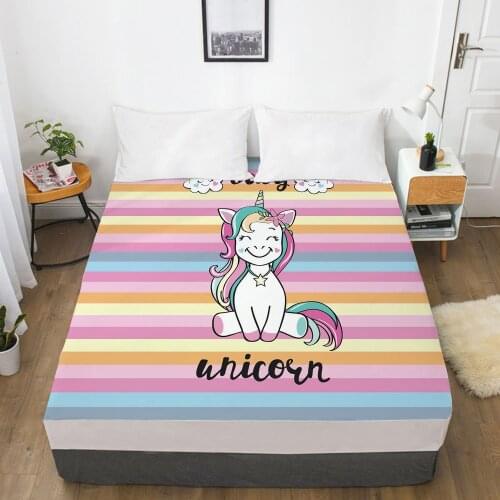 Unicorn Cartoon Fitted Sheets Mattress Cover With Elastic Band 3D Bed Sheet LinensFor Baby Kids Child Girls Boys 200x220 90x200