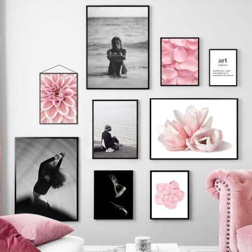 Pink Dahlia Magnolia Flower Girl Dancer Wall Art Canvas Painting Nordic Posters And Prints Wall Pictures For Living Room Decor