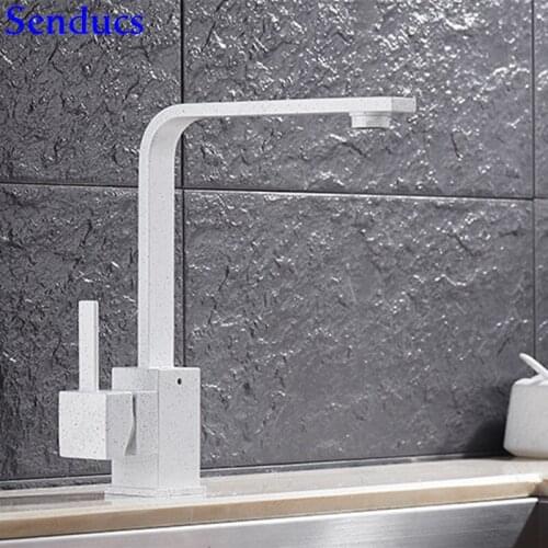 Senducs White Kitchen Faucet Quality Brass Kitchen Sink Faucet Deck Mouted Single Lever Hot Cold Kitchen Sink Mixer Tap