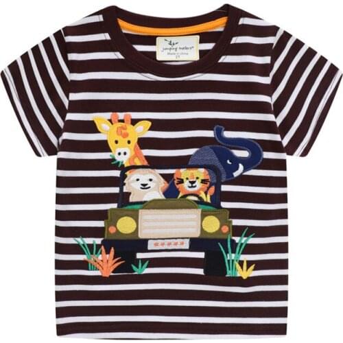 Top Brand New Summer Animals Applique Stripe Baby T shirts Hot Selling Embroidery Kids Tees Tops Toddler Clothes